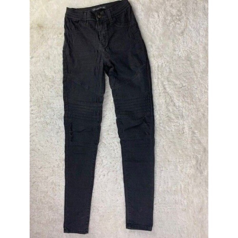 Fashion Nova Size 3 Black Womens Jeans Stretch Mid Rise Distressed Skinny